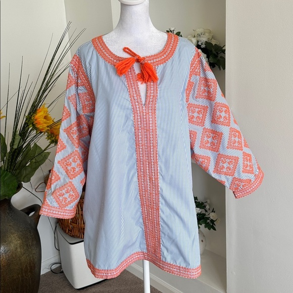 Gretchen Scott Designs Blue and White Striped Tunic - Picture 2 of 10